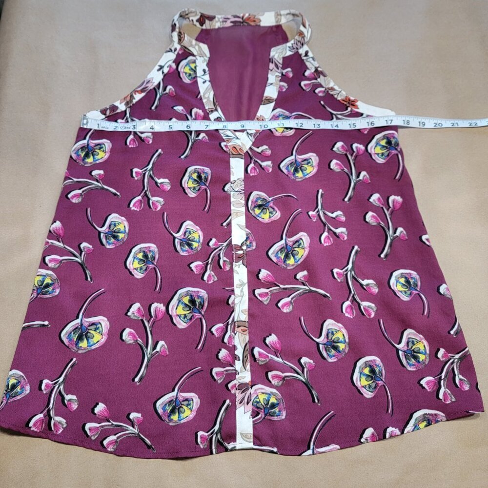 C&E (Cooper & Ella) Size S Burgundy Floral Sleeveless Blouse, Exc. Used Cond. - Picture 7 of 13